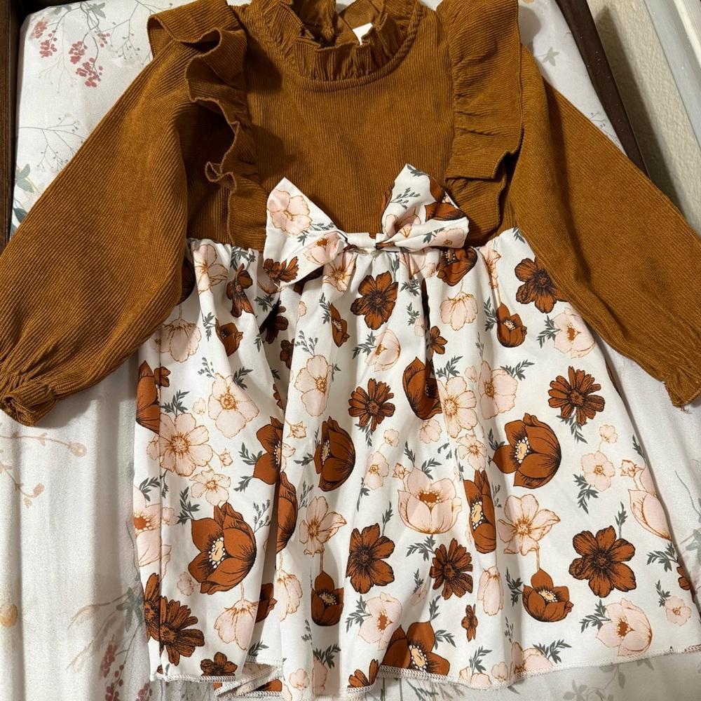 Brown and Floral Baby Dress with Ruffles